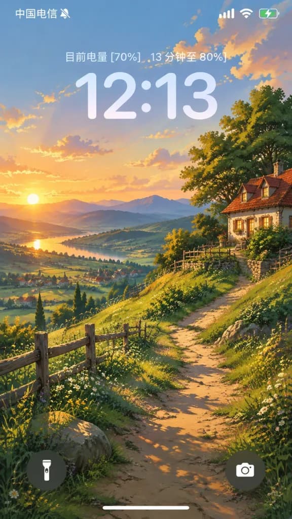 ジブリ風田園風景 iPhone ロック画面