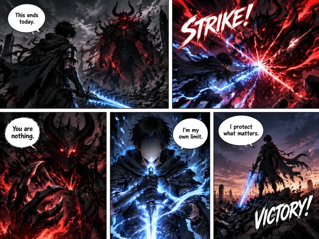 ダークファンタジー漫画5コマバトルページ