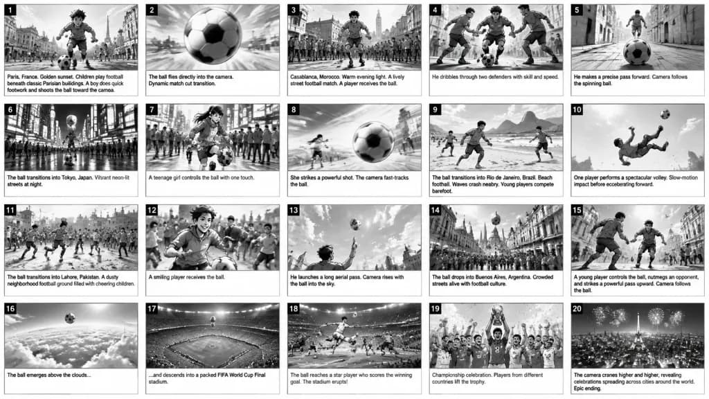 Cinematic Football Commercial Storyboard Sheet