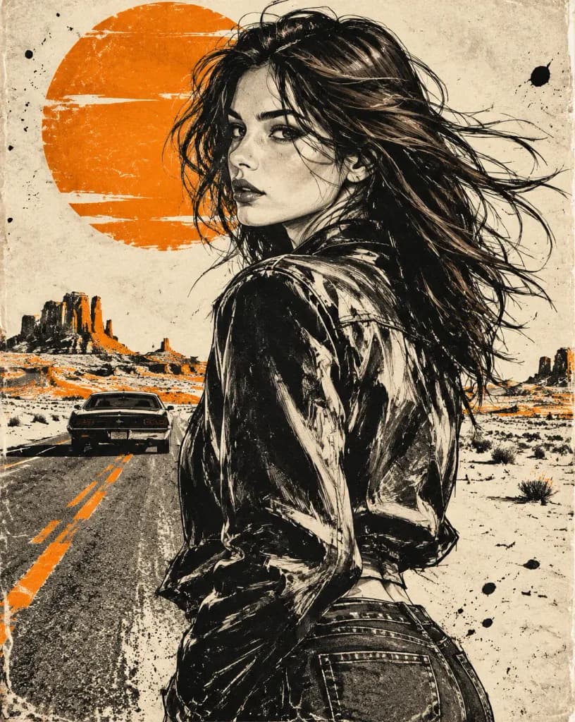 Cinematic Editorial Ink Poster Illustration