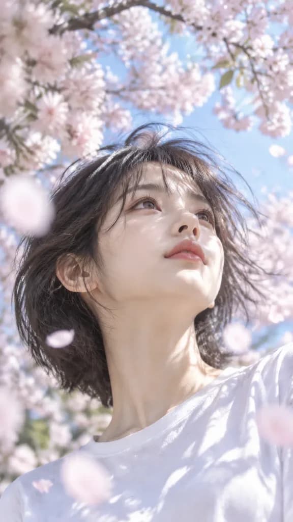 Low-Angle Spring Cherry Blossom Portrait
