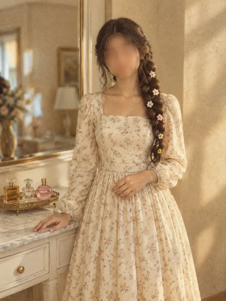 Vintage Modest Floral Dress Portrait