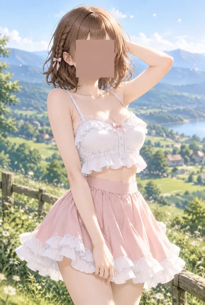 얼굴 모자이크 처리된 여름 시골 애니 포트레이트