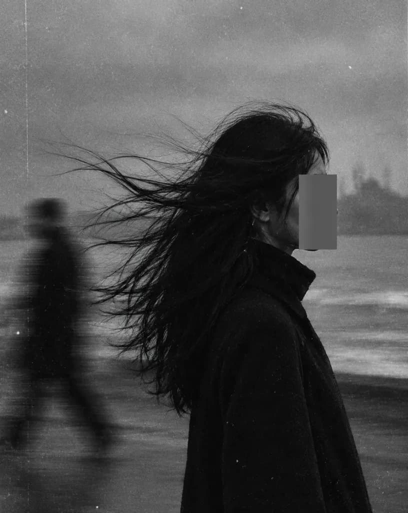 바람에 흩날리는 익명의 필름 인물 사진