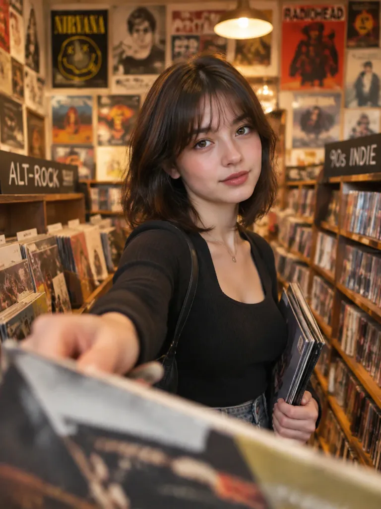 Woman Browsing in Vintage Record Store