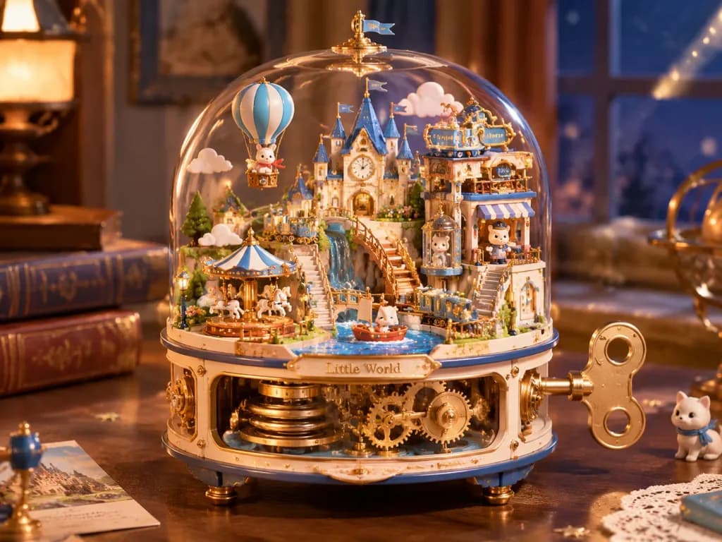 Intricate Mechanical Wind-Up Miniature World