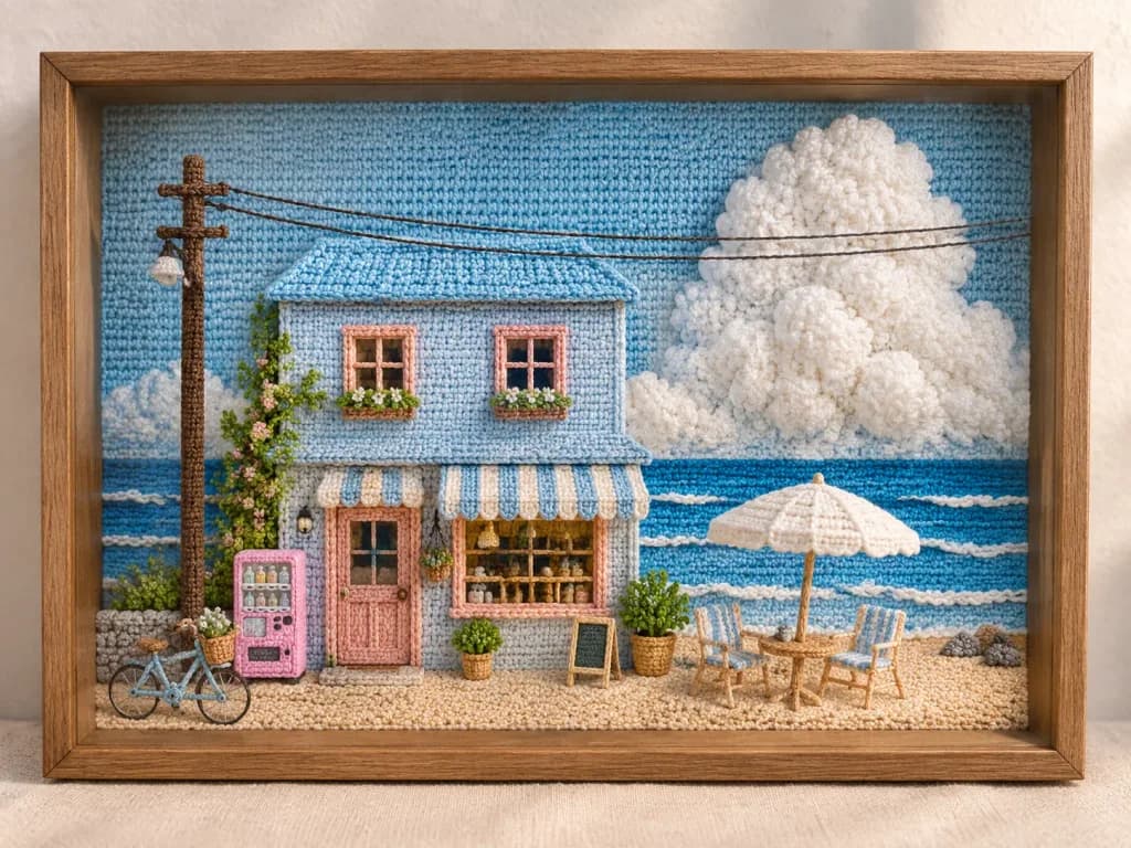 Pastel Seaside Crochet Art Diorama