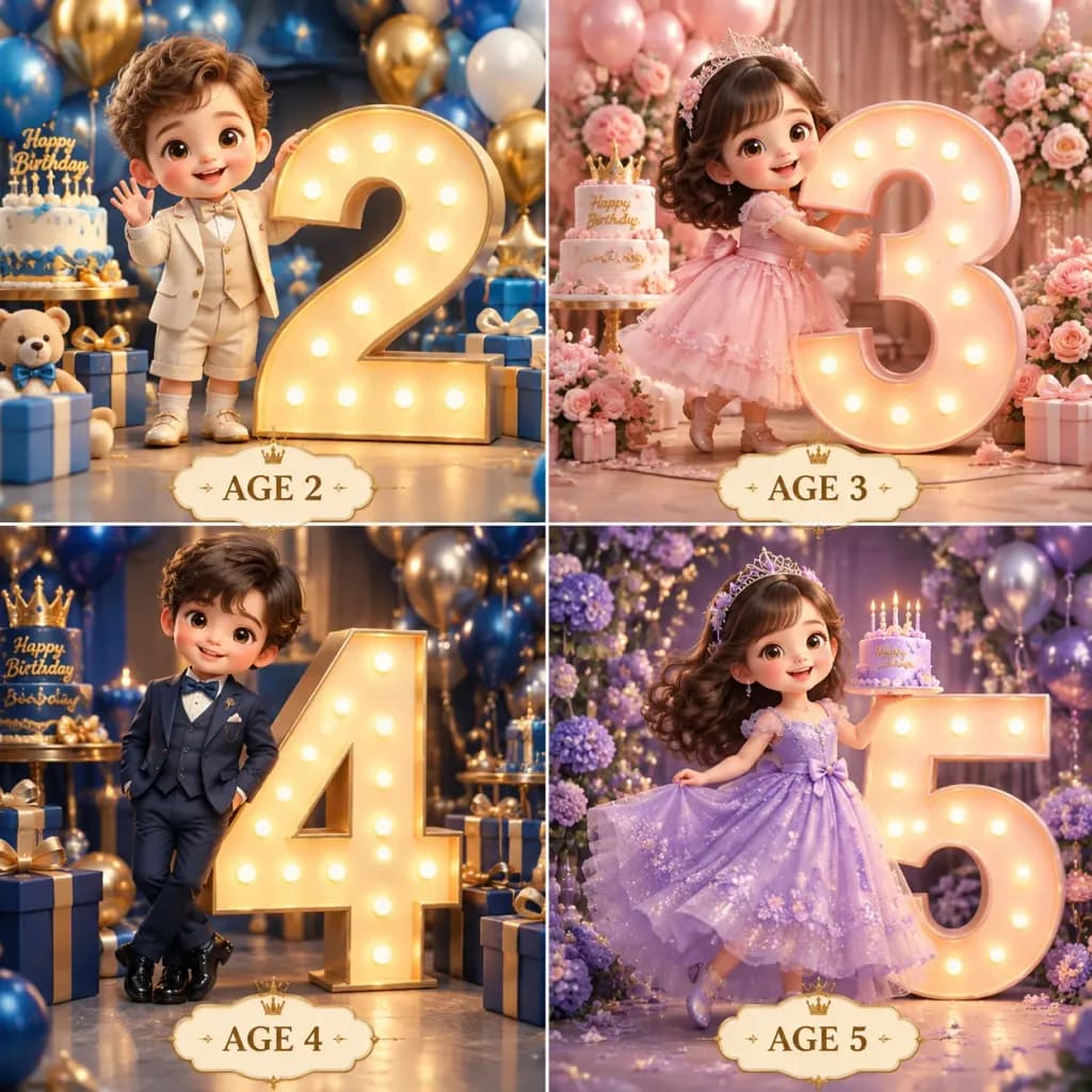Kids Birthday Collage with Marquee Numbers