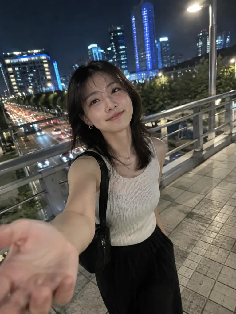 夜の歩道橋での彼氏目線スナップ