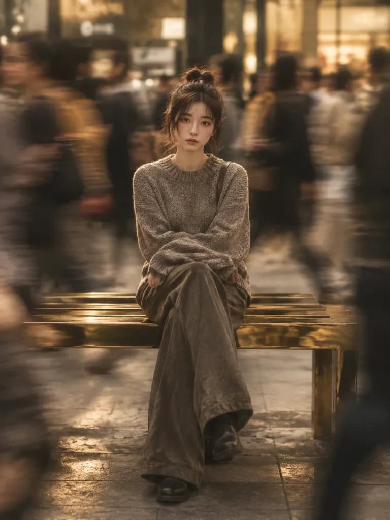 人潮虚化中的静止人像