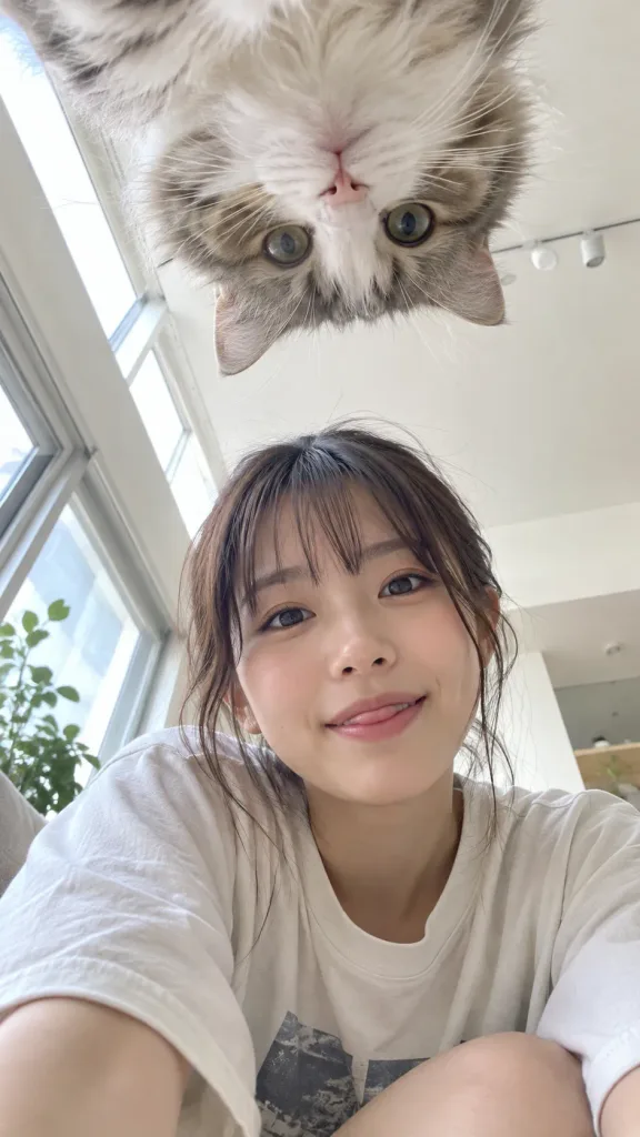 逆さま猫とのローアングル自撮り