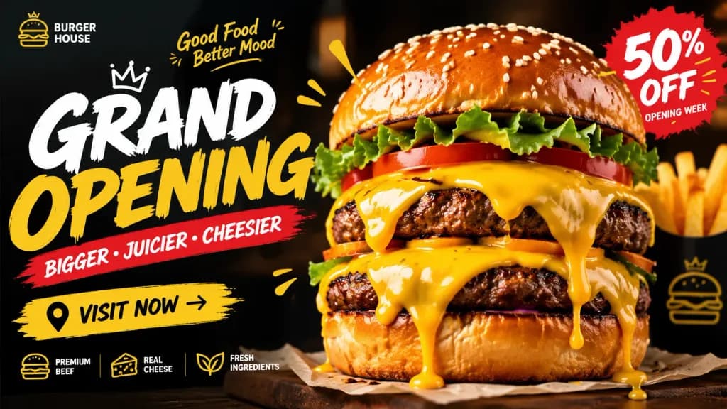 Bannière promotionnelle d'anniversaire pour fast-food