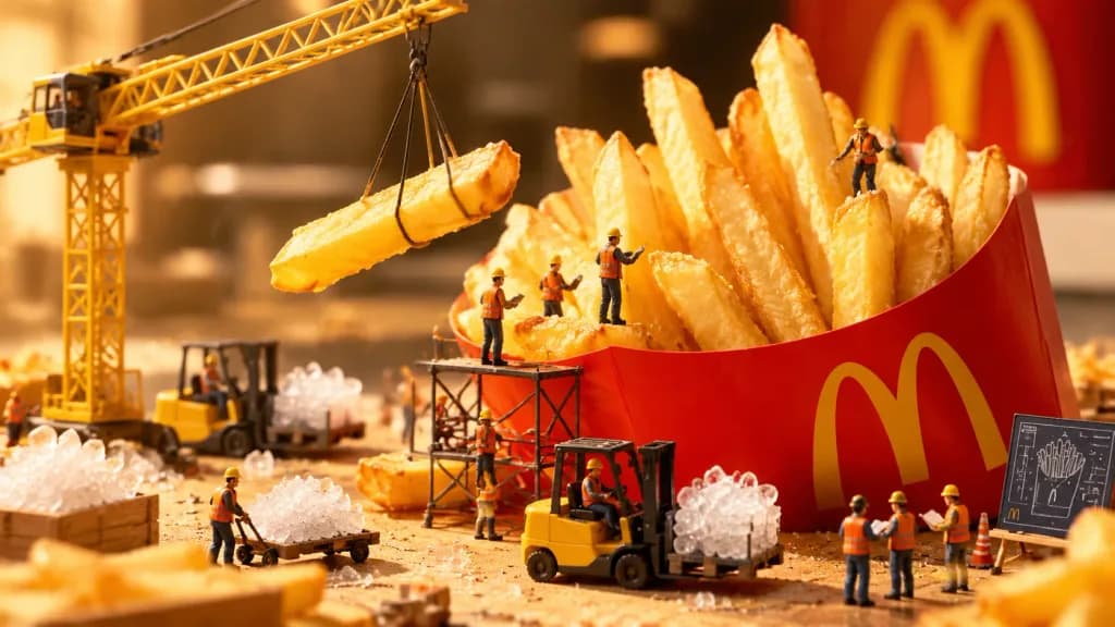 Miniaturarbeiter bauen McDonald's-Pommes
