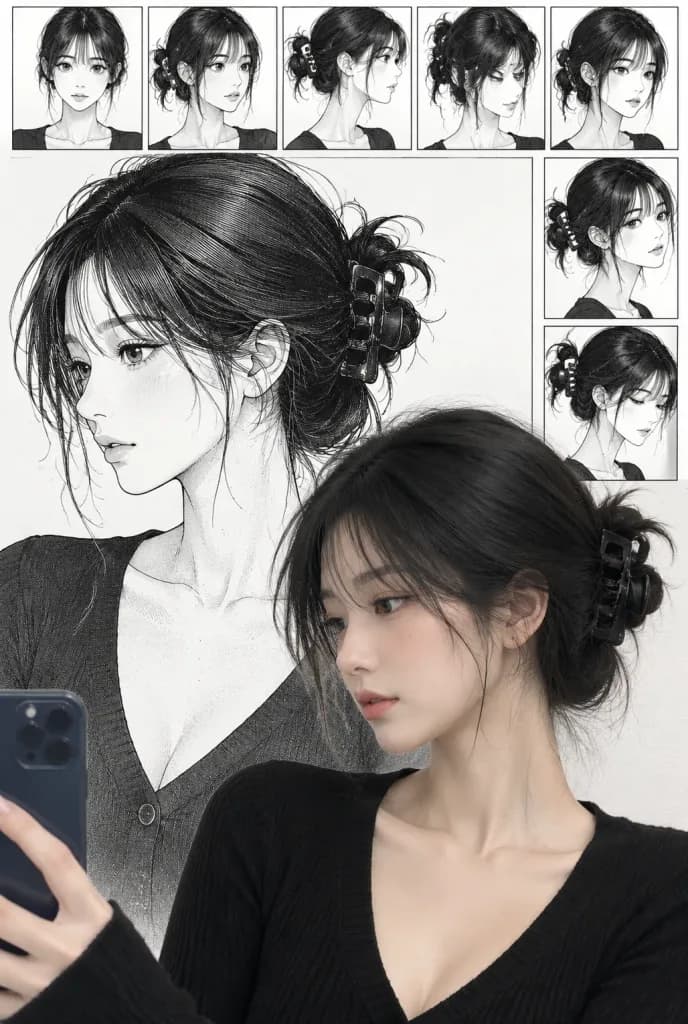 Real Woman with Manga Mirror Selfie