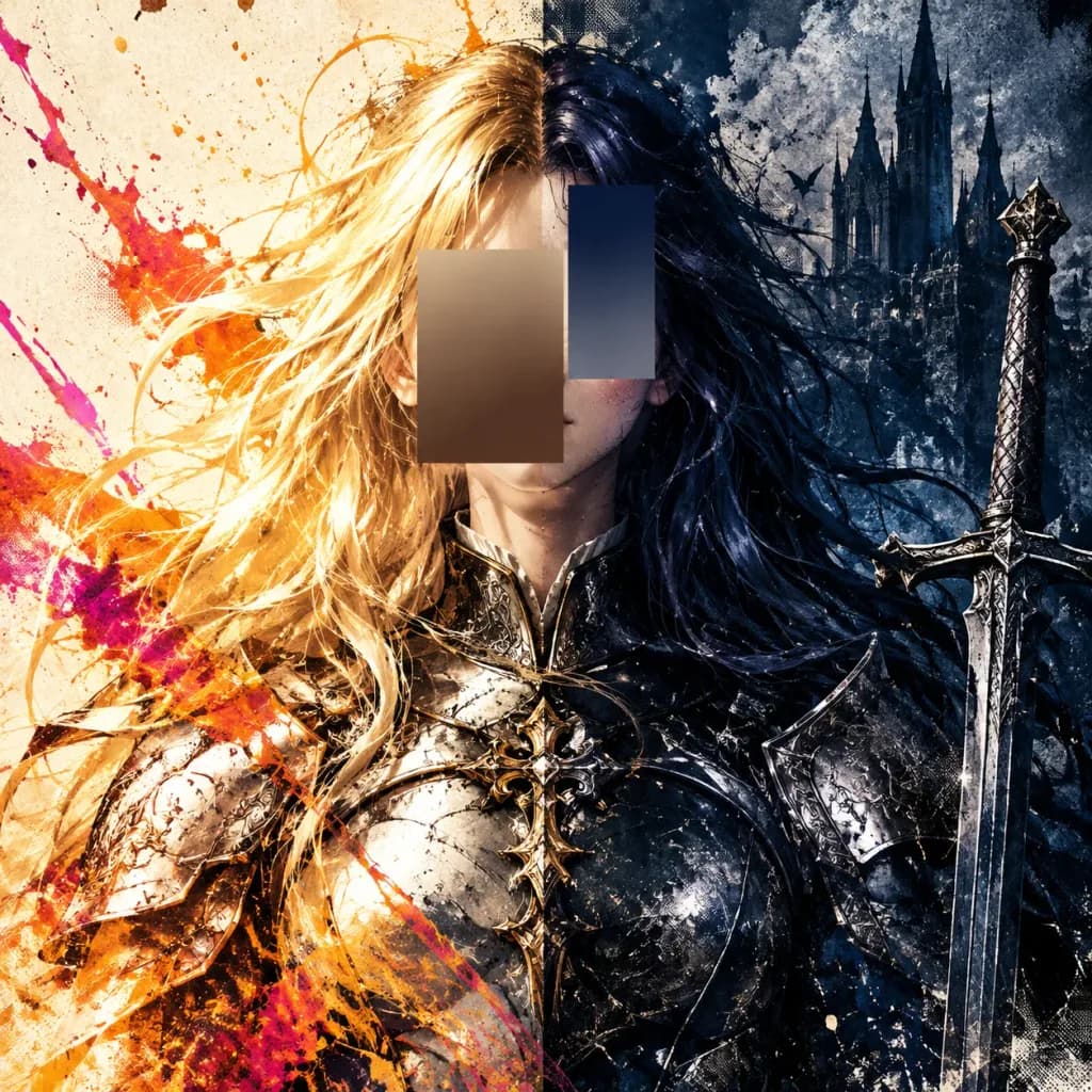 光と影の女騎士デュアルポートレート