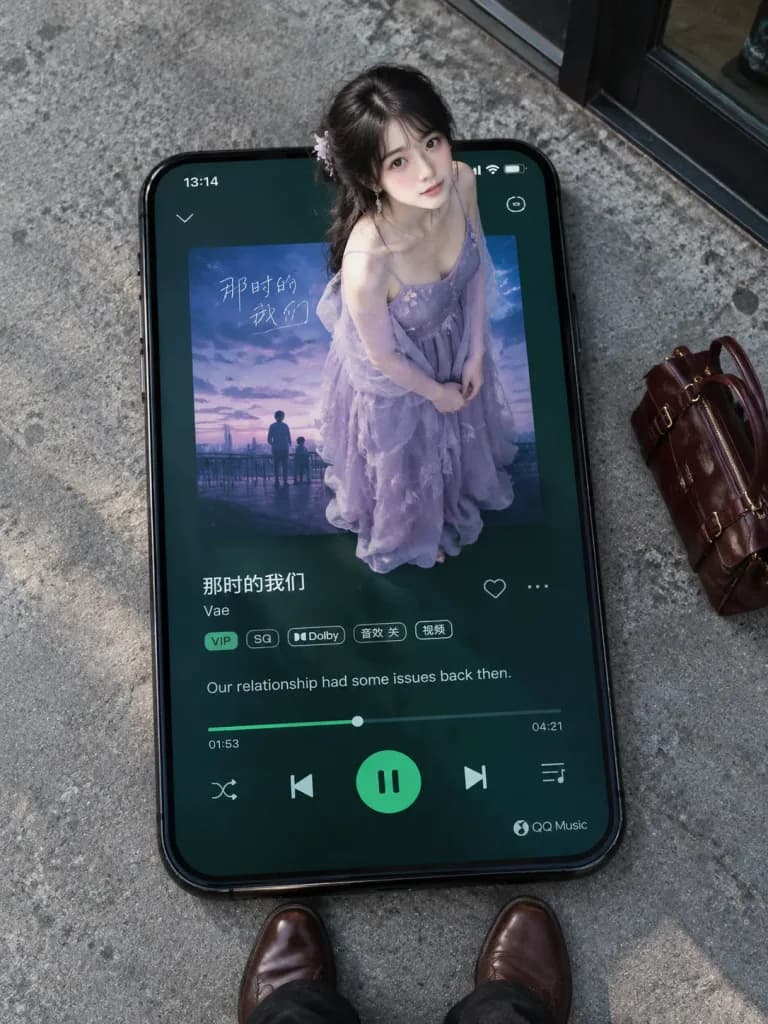 Donna sullo schermo di un lettore musicale gigante
