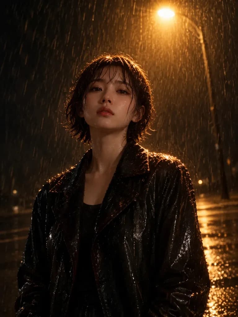 暴雨中的黑色電影人像