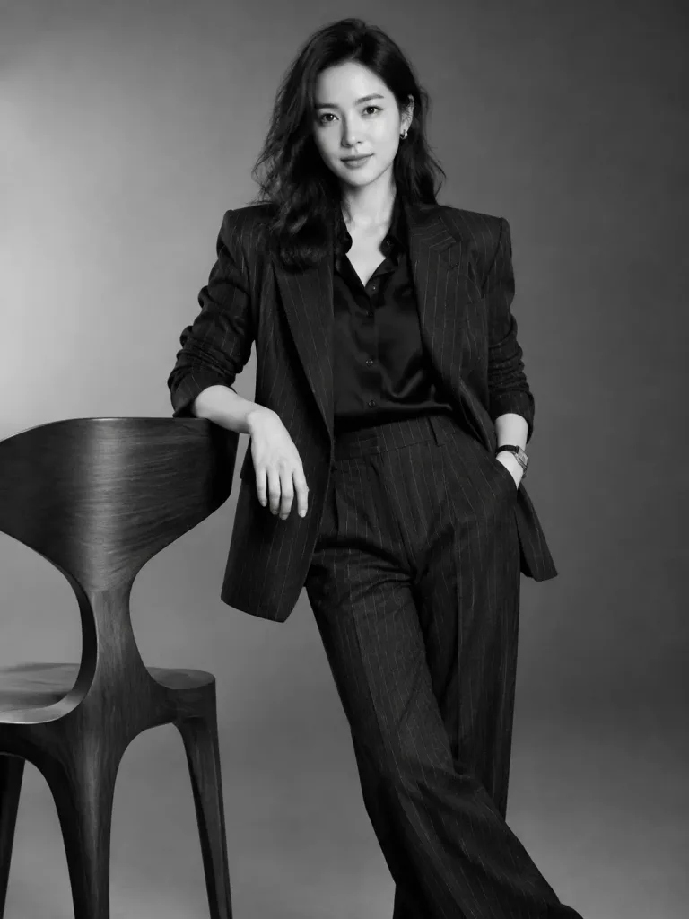 Monochrome Fashion Editorial Suit Portrait