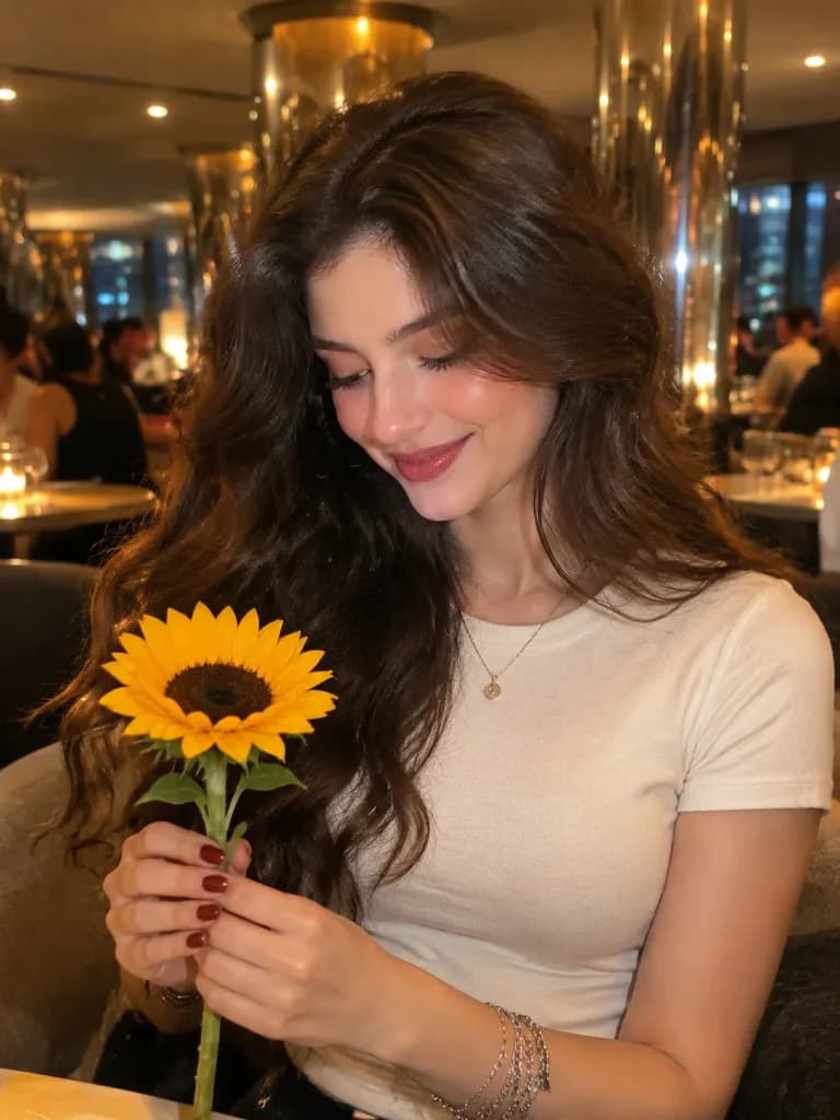 Candid Evening Portrait with Sunflower