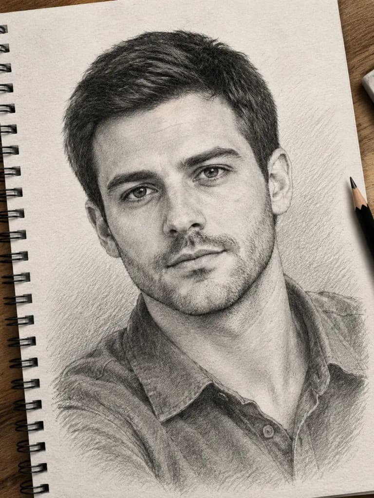 Graphite Pencil Sketch Portrait From Photo