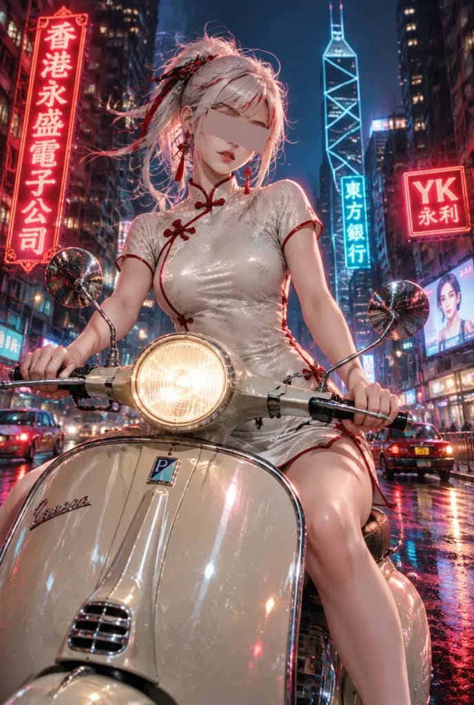 香港のサイバーパンク チャイナドレス ライダー