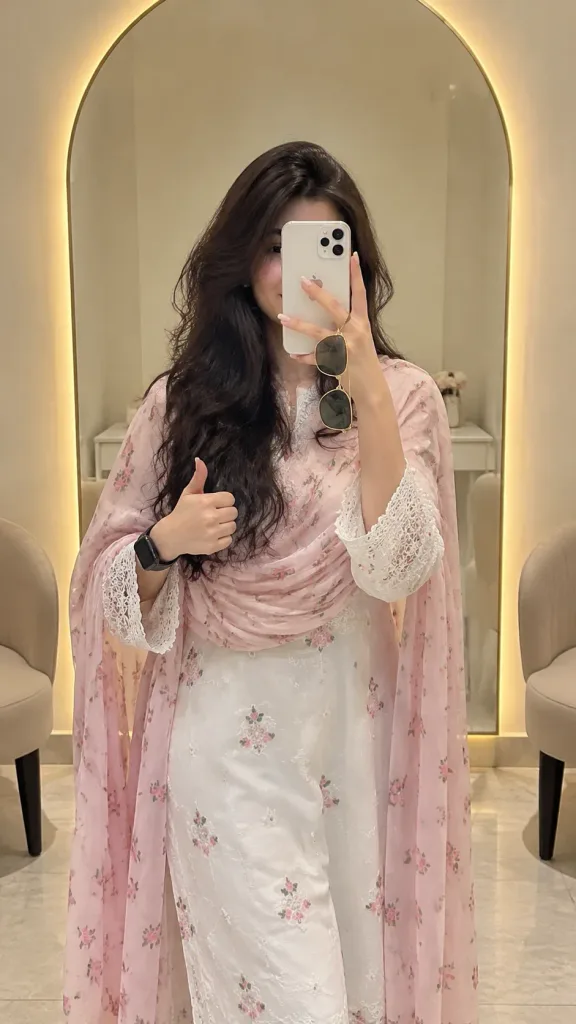 Retrato Selfie en el Espejo de Mujer Pakistaní