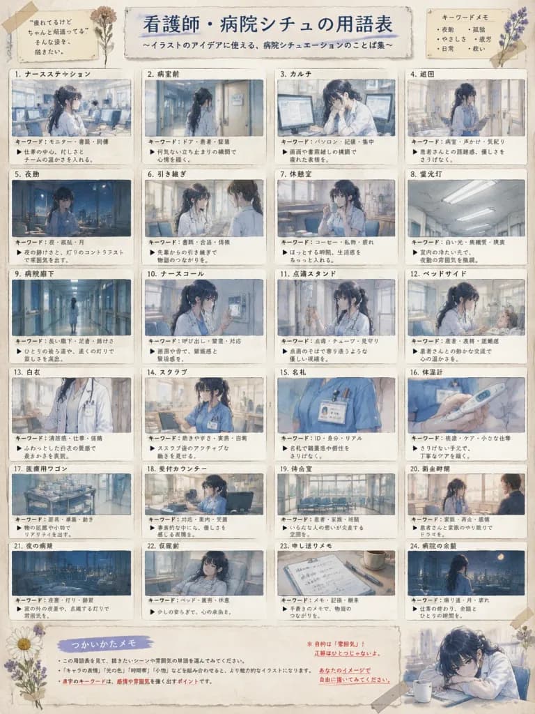 Anime Nurse Hospital Vocabulary Reference Poster