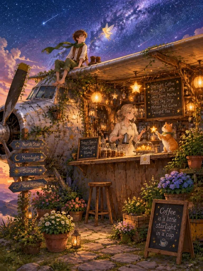 不時着した飛行機の星空カフェ