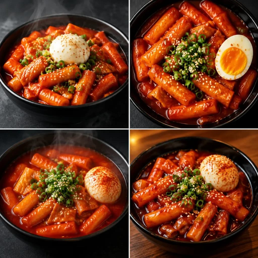 Spicy Korean Tteokbokki Four-Bowl Comparison