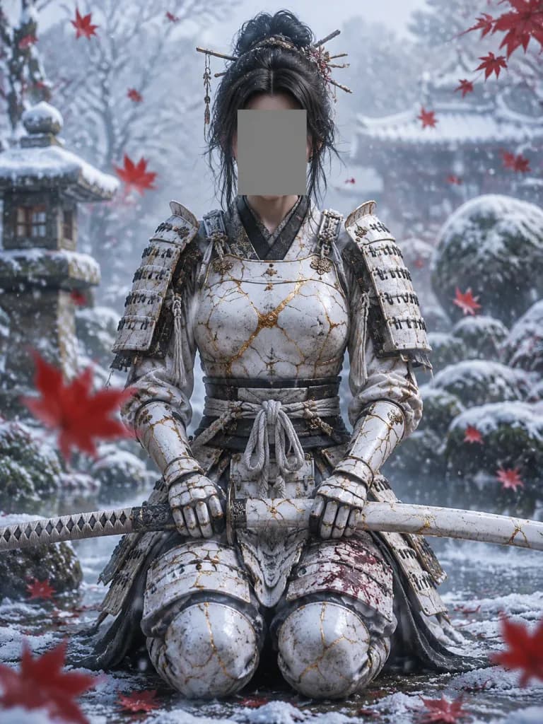 Kintsugi Samurai in Winter Garden