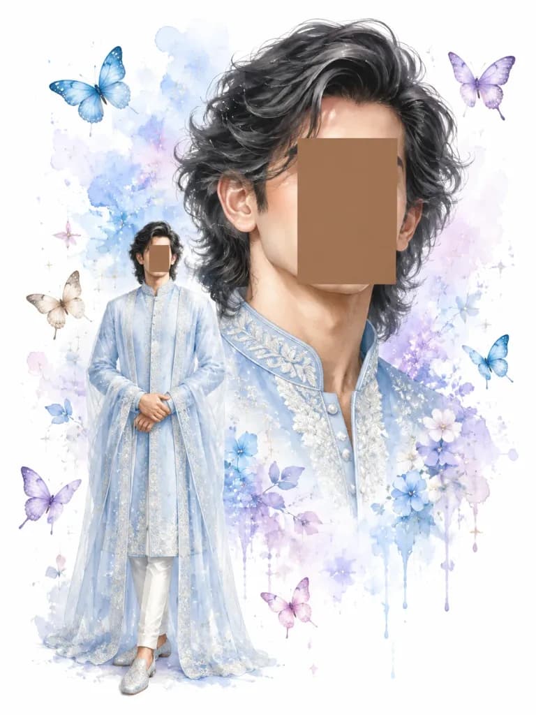 雙重水彩南亞新郎肖像
