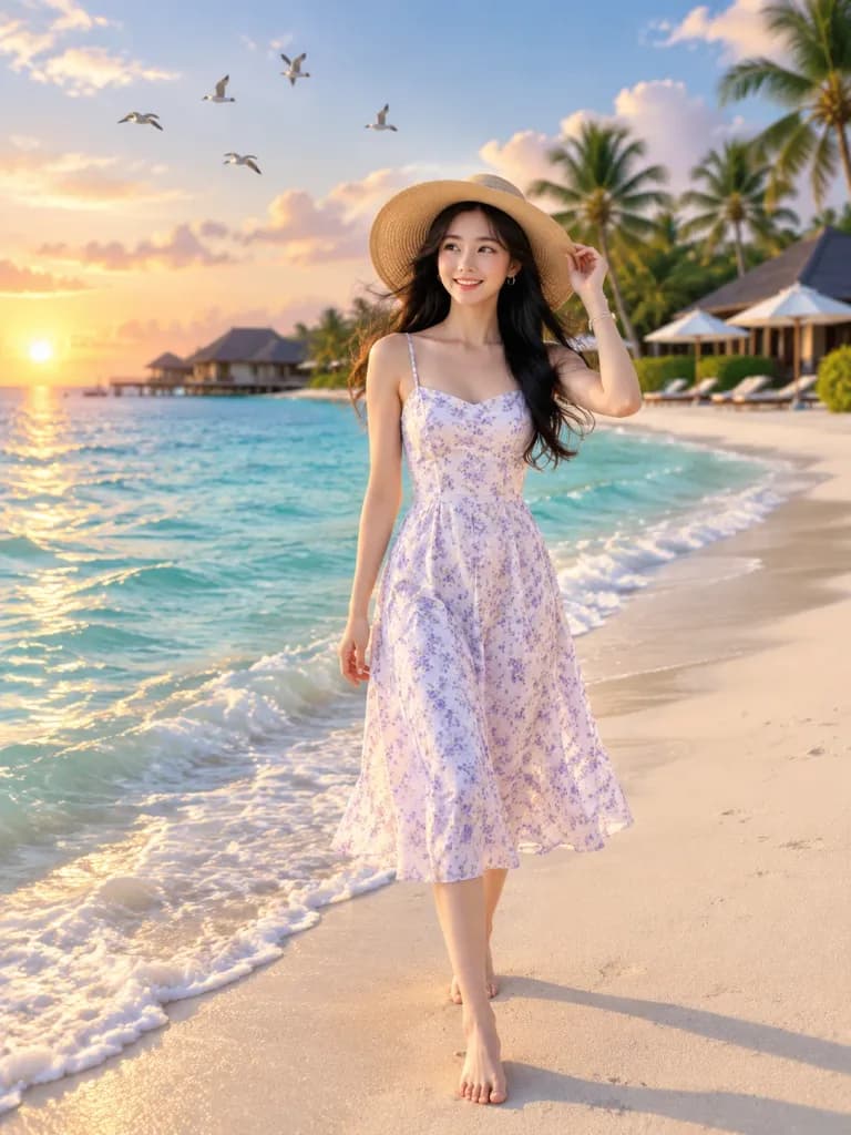 Editorial Sunset Walk on Tropical Beach