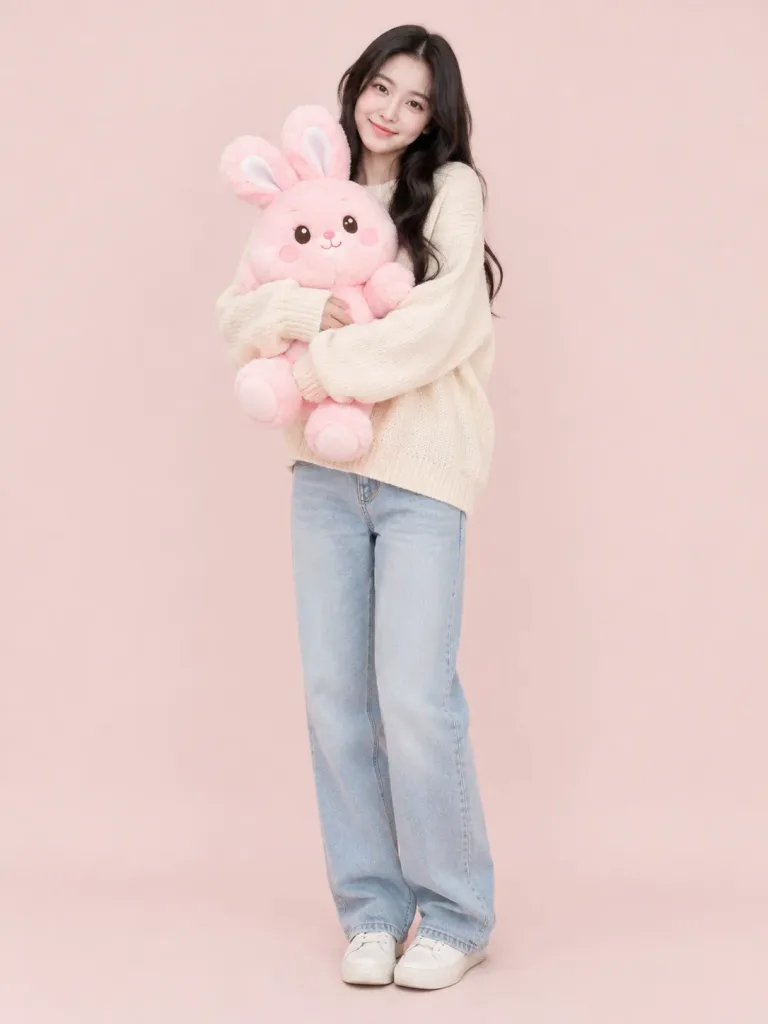 인형과 함께한 스튜디오 인물 사진