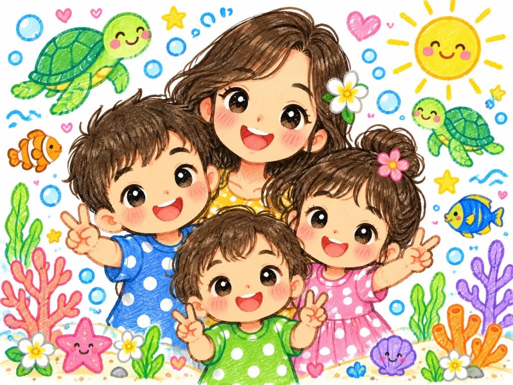 카와이 동화책 스타일 가족 일러스트