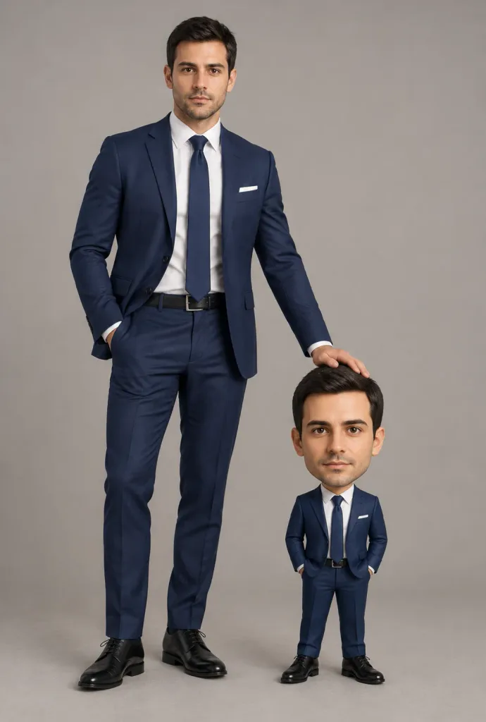 Executive Standing With Mini Caricature