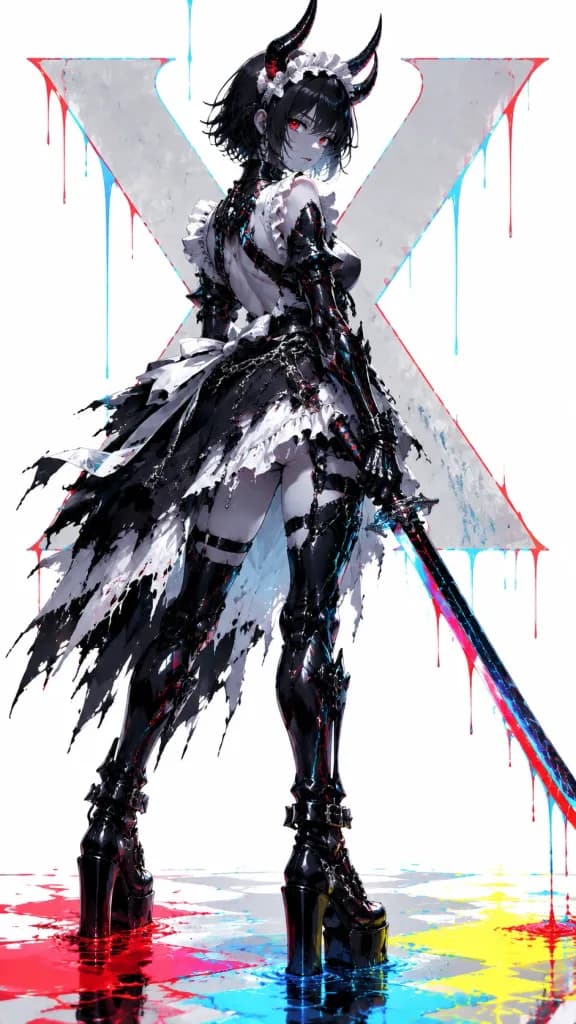 Cyber Demon Maid Swordswoman Illustration