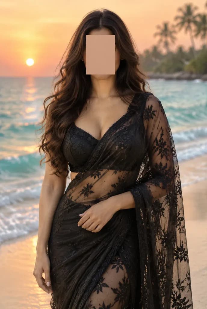 Sunset Beach Portrait in Sheer Saree