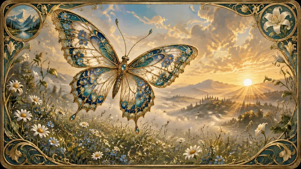 Art Nouveau Jeweled Butterfly Meadow