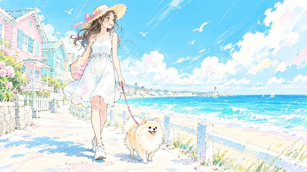 Anime Sketch Seaside Walk