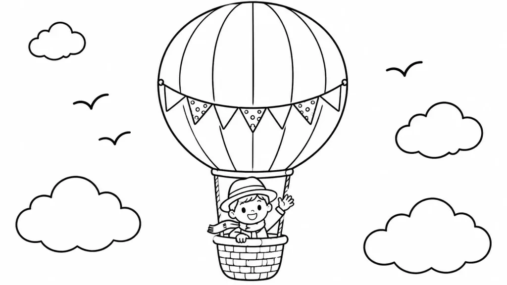 Child in Hot Air Balloon Coloring Page