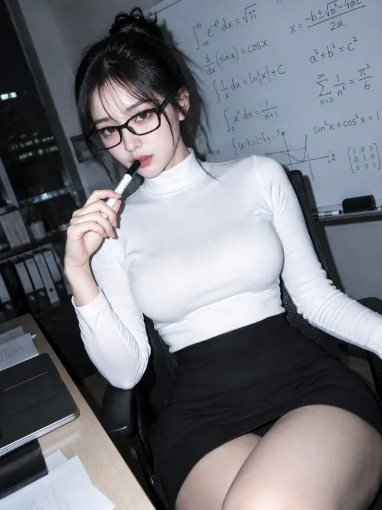 深夜オフィスのフラッシュポートレート