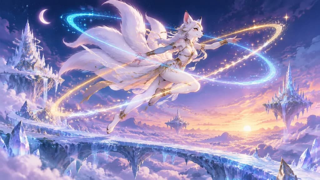 Celestial Nine-Tailed Fox in Flight