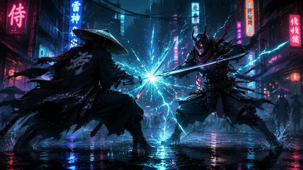 Neon Cyberpunk Samurai Alley Duel