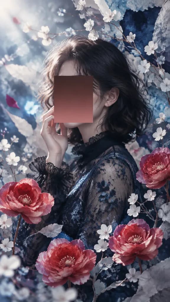 切り絵と花のダークシュルレアリスム肖像