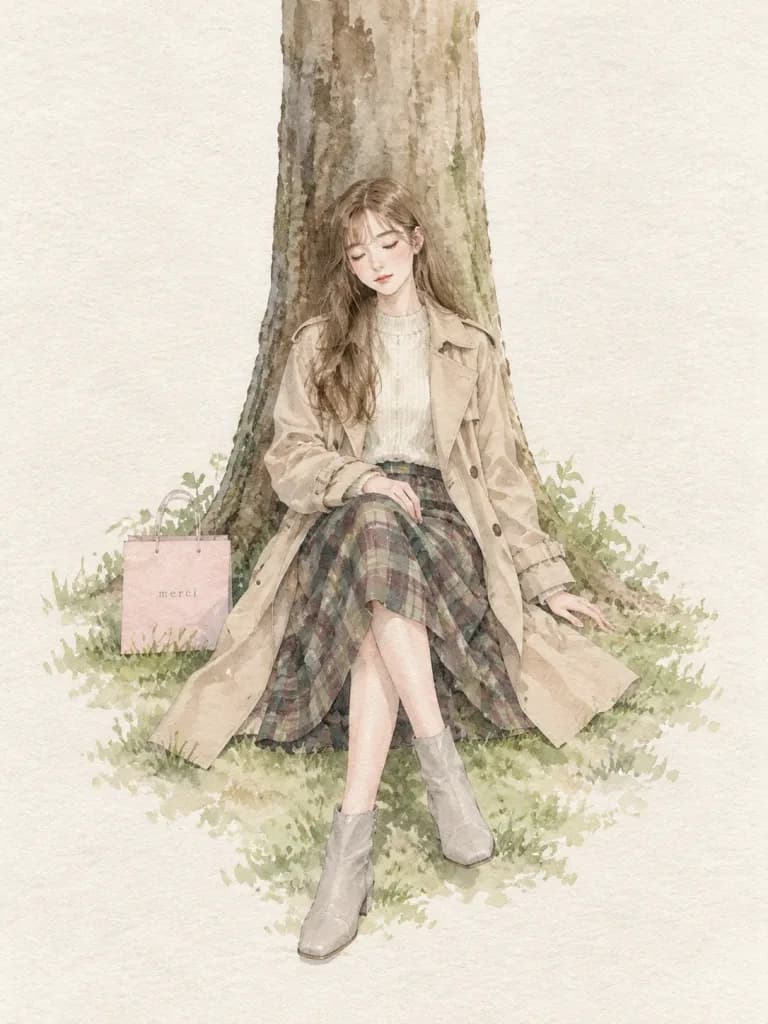 Watercolor Fashion Illustration by Tree