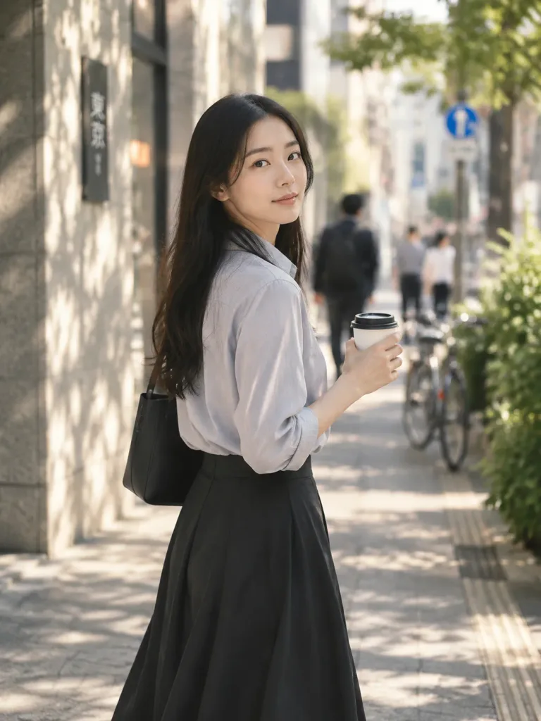도쿄 거리의 아시아 직장인 여성