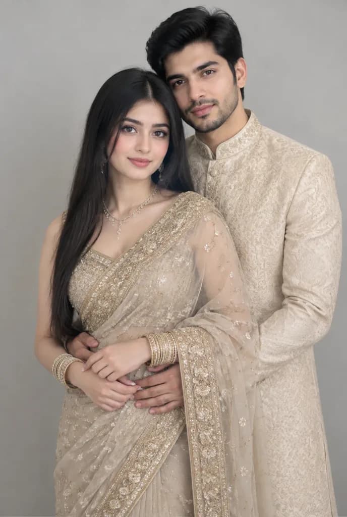 Traditional Beige Formal Couple Portrait