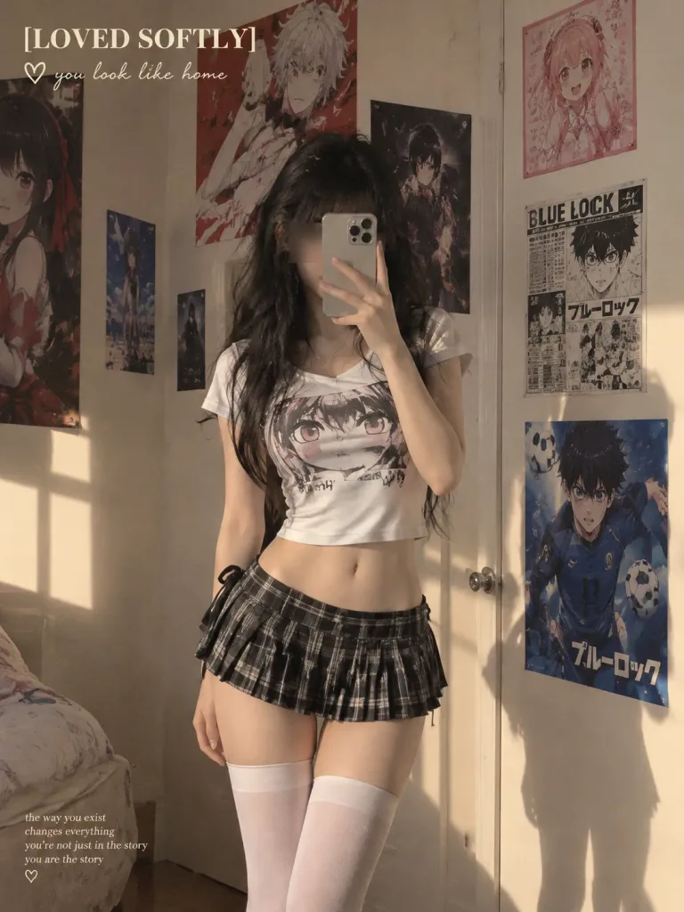 햇살 가득한 애니메이션 방 거울 셀카