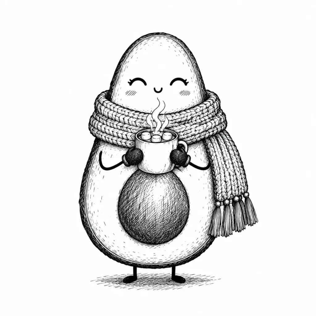 Cozy Avocado Hot Cocoa Line Art