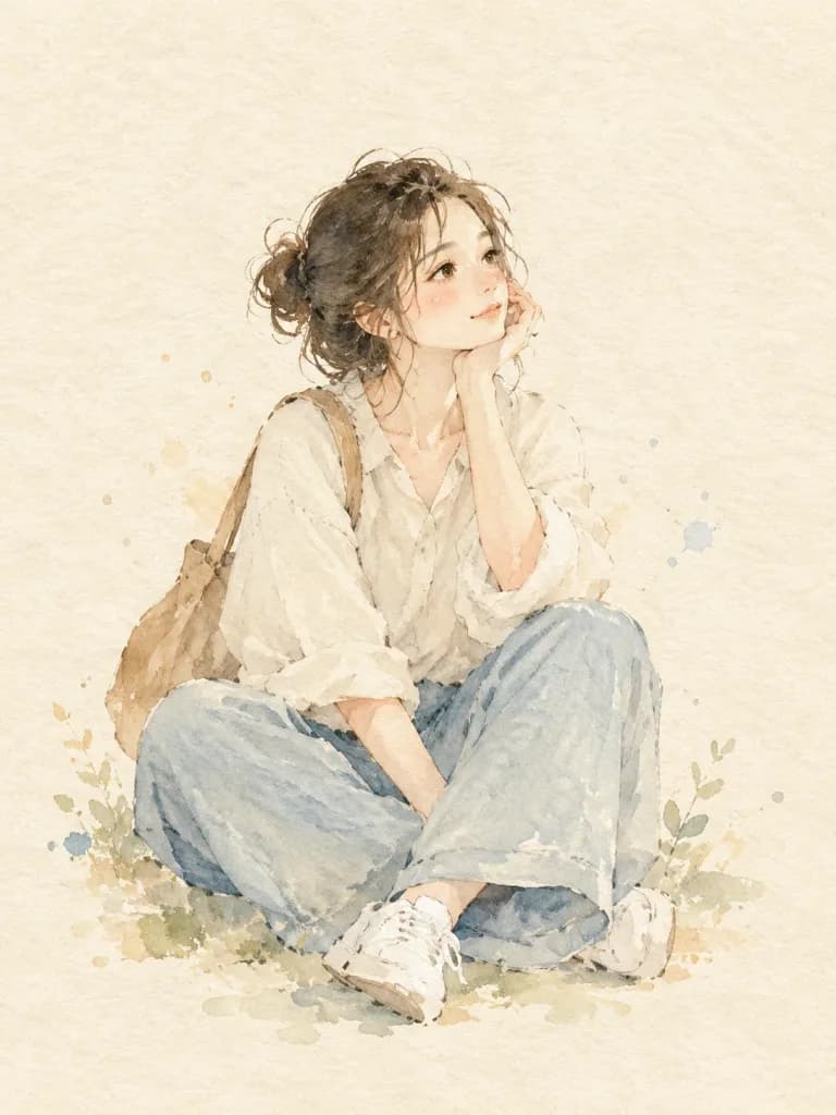 極簡水彩風動漫角色插畫